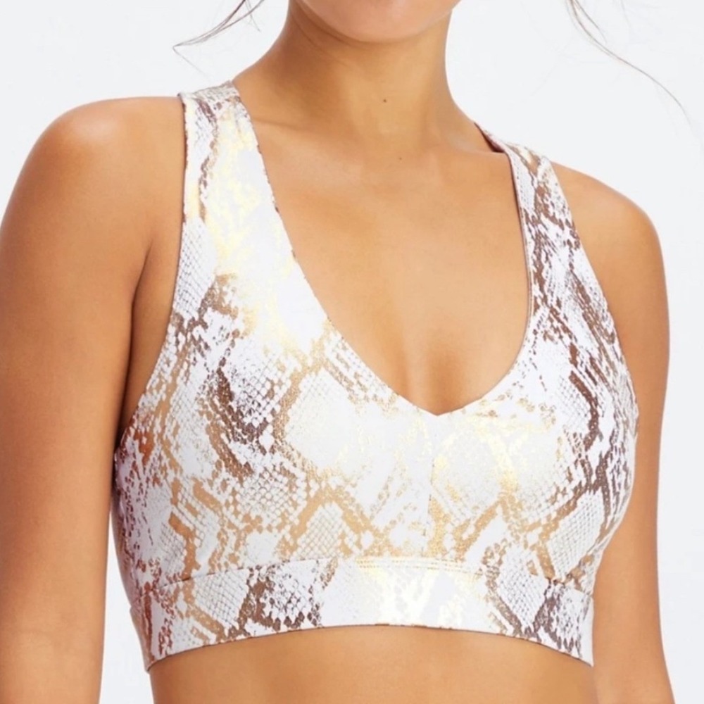 Fabletics On the Go Medium Impact Sports Bra Copper Foil Snakeskin Womens 3X‎